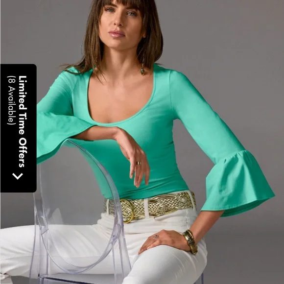 Boston Proper So Sexy Bell Sleeve Top XL Color Bermuda - Picture 2 of 4